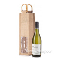 Promotion Custom Durable Recycle Single Bottle Jute Holder See-through PVC Window Burlap Wine Bags with Bamboo Handle